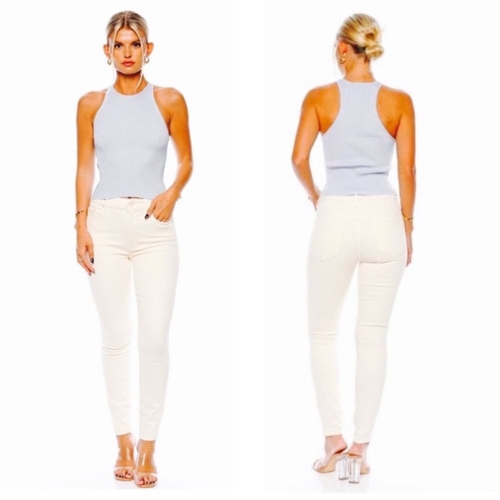 MOTHER Denim The High Waisted Looker White Skinny Jeans Whipping The Cream Sz 27 - Picture 2 of 15